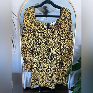 Top Shop Yellow Animal Print Lace-up Mini Dress